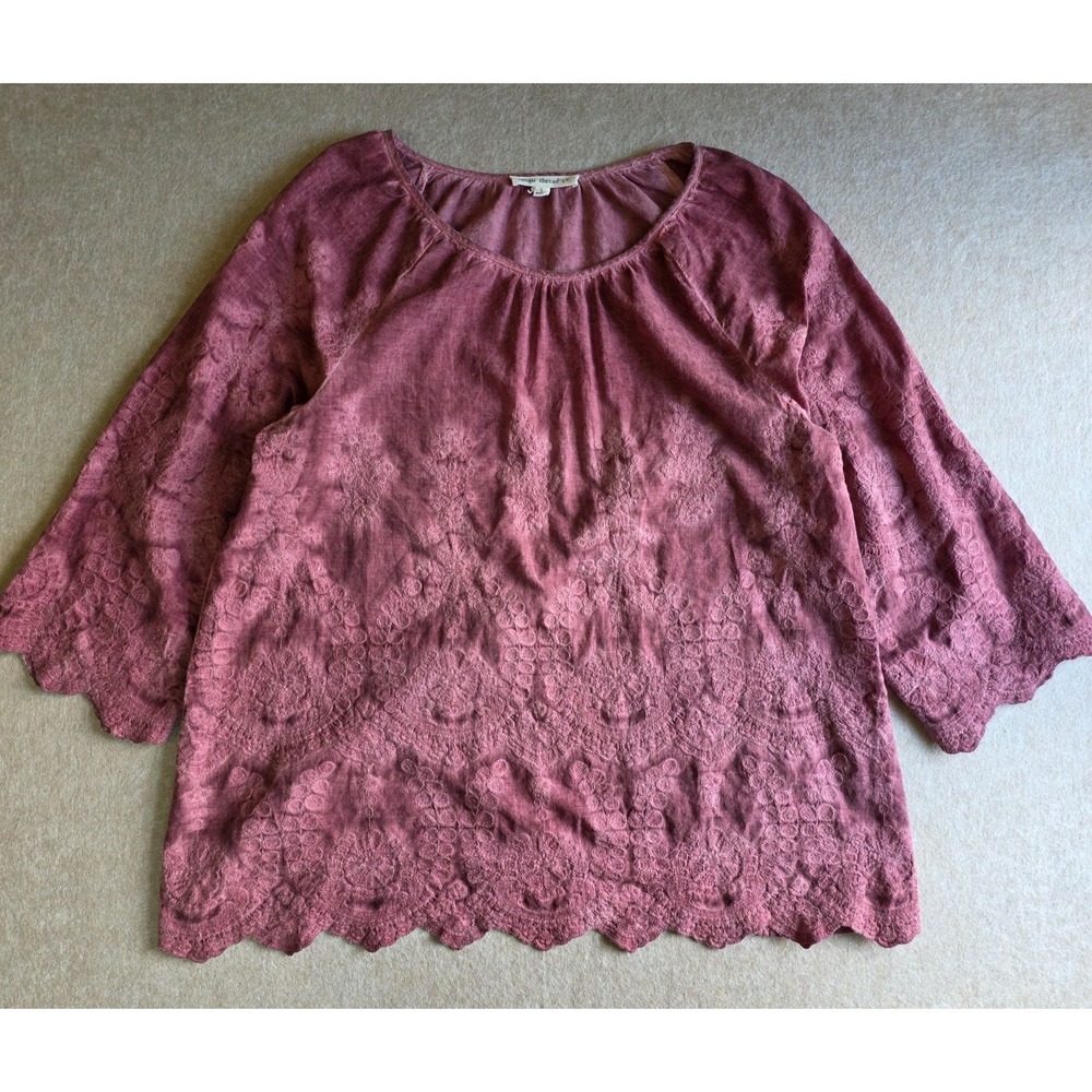 Indigo Thread Co Embroidered Top Sz L Pink Burnout Wash Boho Hippie Granola Girl - Picture 6 of 13